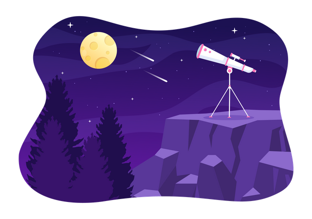 Telescope For Watching Starry Sky Illustration